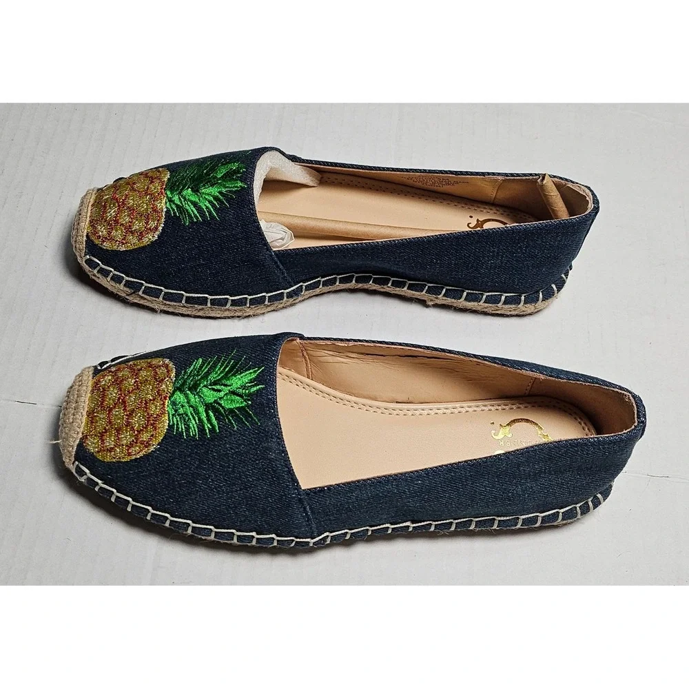 C. Wonder Penelope Denim Pineapple Embroidered Espadrille Flats‎ Blue A291212 5M